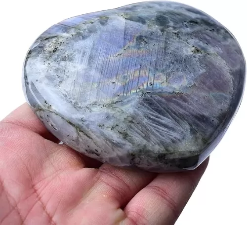Purple Labradorite Heart Rock Polished Block Healing Crystal Palm Stone for Meditation Gift Home Decor Gemstone Heart 0.8-1.3 Pound