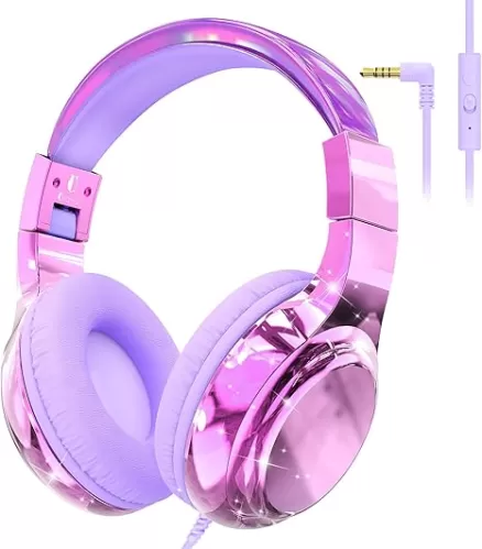 QearFun Kids Headphones Wired with 85/94dB Volume Limit, Foldable On-Ear Headset with Microphone & Audio Sharing Port for School, Travel, Tablet, iPad - for Boys & Girls