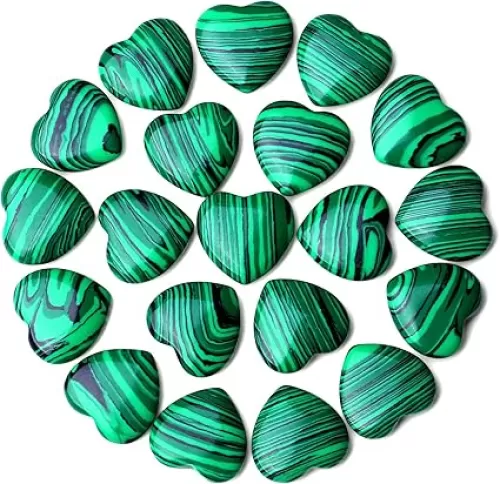 QINJIEJIE 20PCS Green Malachite Heart Stones Crystals Bulk Love Shaped Worry Stone Heart Rock Pocket Gemstones Polished Palm Gems Crystal Reiki Balancing Wholesale Cute Stone Decor Gift