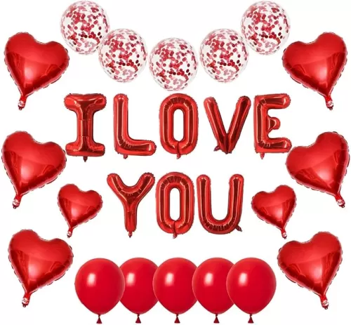 Red Heart Balloons - I LOVE YOU Heart Shaped Balloons for Romantic Love, Valentines Day, Bridal Shower & Wedding Party Decorations