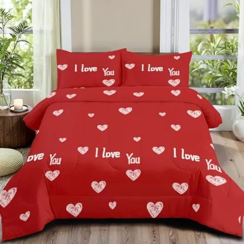 Red Love Comforter Set Queen Size Cute Heart Shaped Bedding Set Kawaii Love Heart Bedding Warmth Romantic Comforter for Teen Girls Women Soft Lightweight Down Alternative Comforter Sets