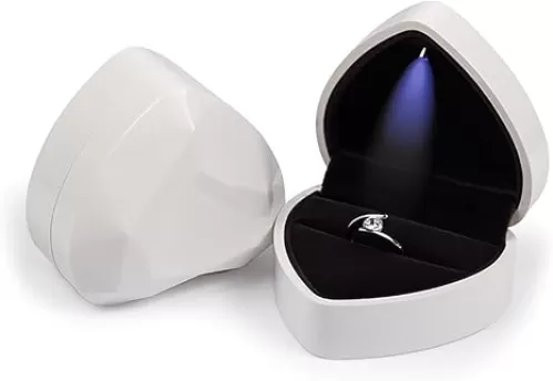 Ring Box Heart Shaped LED Light Engagement Ring Boxes Jewelry Gift Box for Proposal Wedding Valentine