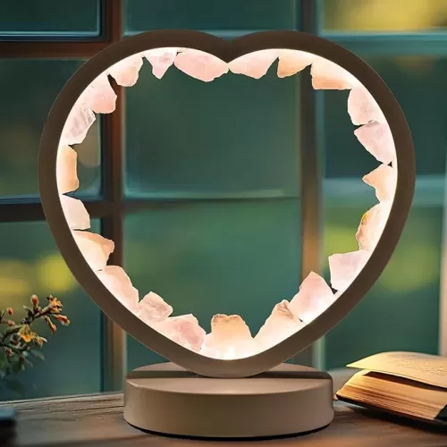 Runyangshi Natural Crystal Night Lamp Heart Shape Bedroom Bedside Sleep Night Light Healing Crystal Gemstone Rose Quartz Light Tri-Color Ambient Light USB Powered for Home Decor Mother