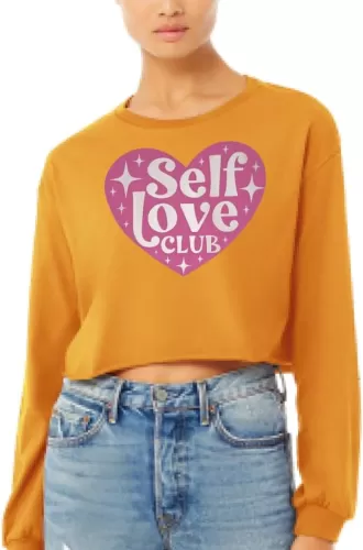 Self Love Club Heart Cropped Long Sleeve T-Shirt - Trendy Woman Design - Daily Woman Gift