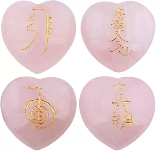 Sharvgun Healing Crystal 4pcs Rose Quartz Heart Love Stones Hand Carved Worry Stones Palm Pocket Stone Reiki Balancing