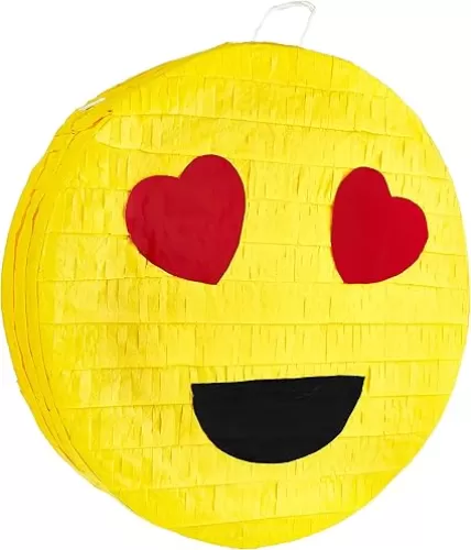 Smile Face with Heart Eyes Emoji Pinata - Piata for Graduation, Birthday Fiesta, Cinco de Mayo, Coco Themed Parties Paper - Easy to Fill with Candy and Favors - Mexican Party Decorations