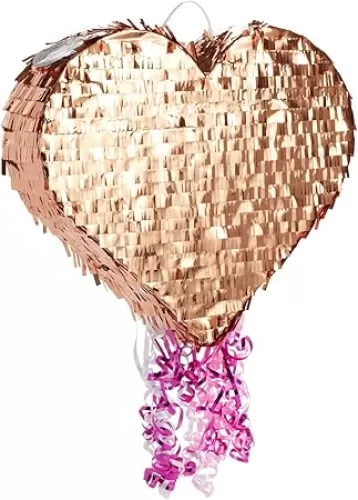 Sparkle and Bash Rose Gold Foil Pull String Heart Pinata, Ideal for Birthday Party Decorations & Supplies, Quinceanera, Valentine's Day (15.7 x 13 x 3 In, Small) - Pull String Pinata