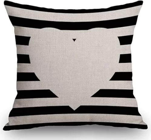 SSOIU Black Stripes with Heart Design Throw Pillow Cover Farmhouse Cushion Case for Sofa Couch 18x18 Inches Cotton Linen 18x18 inches