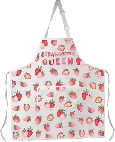 Strawberry Queen Kitchen Apron Strawberry Lover Gift Strawberry Fruitarian Gift Berry Fruit Apron With Pocket Waterproof