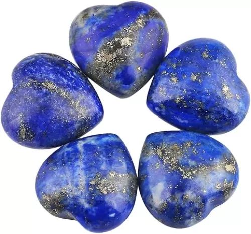 SUNYIK Natural Lapis Lazuli Pocket Mini Puff Heart Worry Healing Palm Stone Pack of 10(0.5")