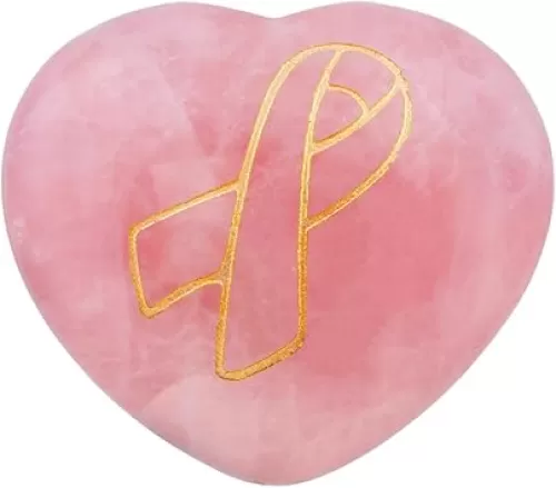 SUNYIK Natural Rose Quartz Puff Heart Pocket Stone, Healing Palm Worry Stones, Carved Ribbon Breast Cancer Awareness (1.6")