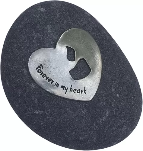 Sympathy Remembrance Gift - Forever in My Heart on a River Stone with Candle Motif - Add to a Memorial Garden to Commemorate The Loss of a Loved One