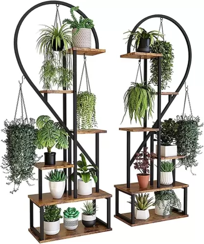 Tall Plant Stand, 1/2 Pcs Half Heart Shape Metal Plant Stand Indoor with Wheels for Yard Garden Patio Balcony Living Room, 1pcs, Black