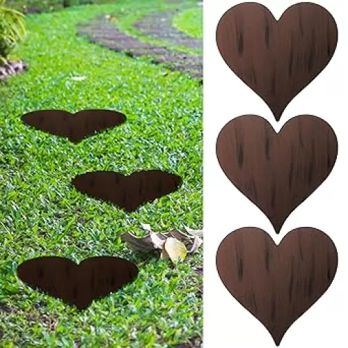 Tandefio 3 Pcs Heart Garden Stepping Stones Brown Cast Iron Stepping Stones Rustic Style Outdoor Stones for Garden Walkway Outside Decorative Decor, 12 Inches