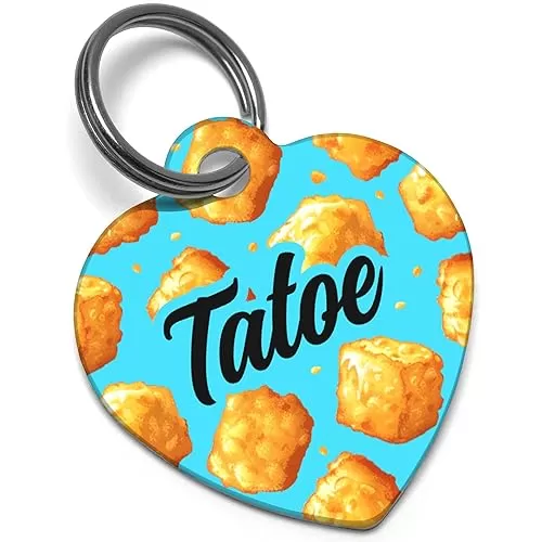 Tater Tot Pet ID Tags, Personlized Dog Tag For Dogs. Add Your Custom Text, Comes in Dog Bone and Heart Shapes (Heart)