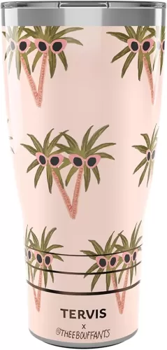 Tervis Traveler Bouffants and Broken Hearts Peeping Palm Parade Triple Insulated Insulated Tumbler Travel Cup Keeps Drinks Cold & Hot, 30oz, Stainless Steel