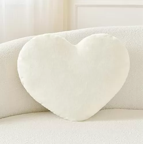 Throw Pillows Heart Pillow Cute Fuzzy Pillows for Bed Livingroom Home Decor Cushion Decorative Aesthetic Preppy Pillows, Large19''*15''(White)