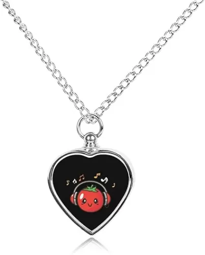 Tomato with Headphones Music Notes Special Heart Shape Dog Ashes Necklace Pet Cremation Jewelry Alloy Memorial Locket Necklace
