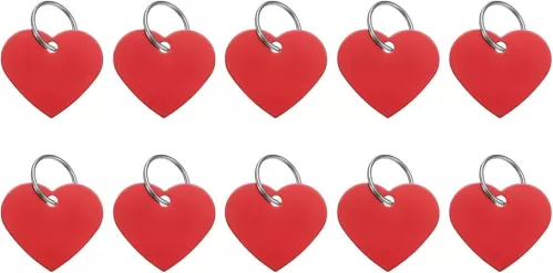 uxcell 10Pcs Aluminum Engraving Blanks Tags, Metal Blank Tags Stamping Heart Shape with 10 Keychain Blank Bulk Dog Tag for DIY Personalized Pet Tag, Pink