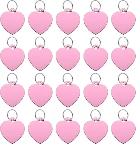 uxcell Pet ID Tags, Metal Engraving Tags, Heart-Shape Dog ID Tag, Pink Blank Tags with Key Rings for Pet Dog Cat, Stamping Pendant Decoration, 20 Pack