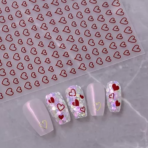 Valentine's Day Nail Stickers Red Black White Heart-Shaped Nail Art Stickers 6PCS French Valentine's Day Nail Art Designs Supplies 3D Nail Adhesive Decals Transfer Sliders Manicure Nail Decorations