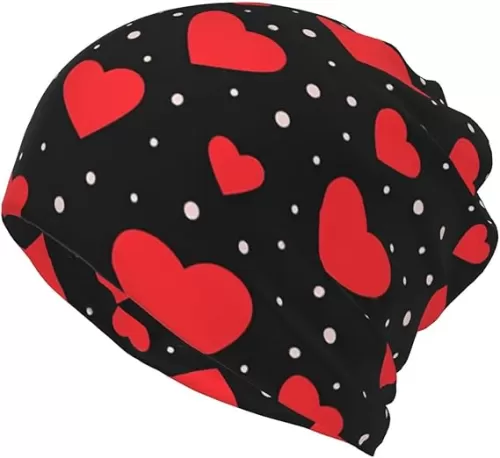 Valentine's Print Red Hearts Multifunction Beanie Hats for Men and Women Unisex Knit Winter Hats & Caps