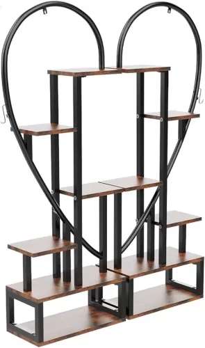 vase 6 tier metal plant stand, creative half heart shaped ladder plant stands for indoor plants multiple, black plant shelf rack vase