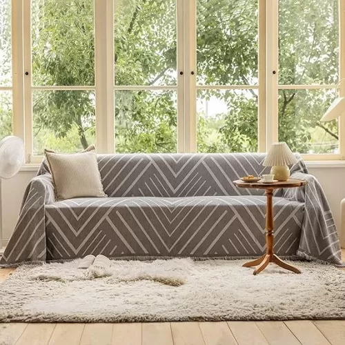 VClife Soft Geometric Couch Cover Modern Gray Cream White Herringbone Arrow Sofa Slipcover for 2 Cushion Couch Sofa, Reversible Non Slip Thick Chenille Sectional Sofa Cover Loveseat Cover Futon Cover