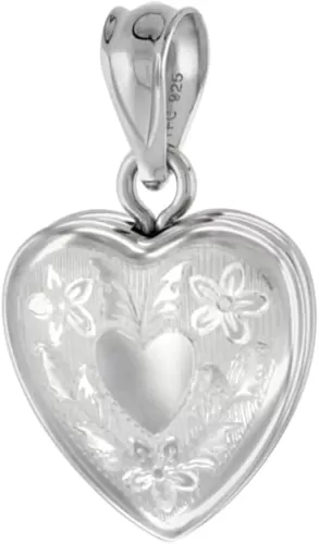 Very Tiny 1/2 inch Sterling Silver Heart Locket Necklace for Women Floral Engraving 16-20 inch