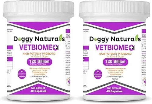 Vetbiome Plus High Potency Probiotics for Pets (40 Capsules) Made in U.S.A - NO Refrigeration Required !! (80 Caps (2 Pack))