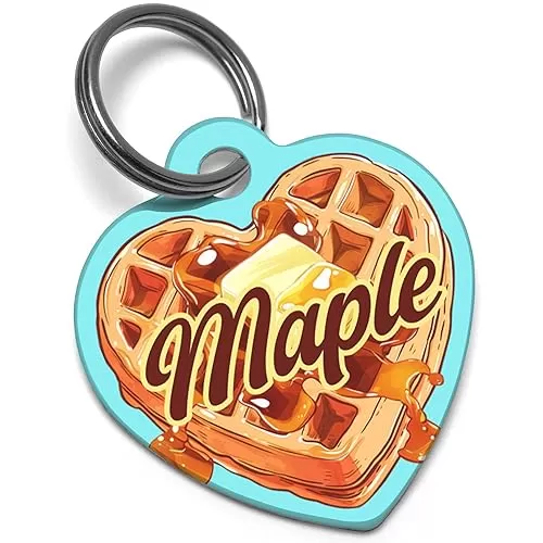 Waffles Pet ID Tags, Personlized Dog Tag For Dogs. Add Your Custom Text, Comes in Dog Bone and Heart Shapes (Heart)