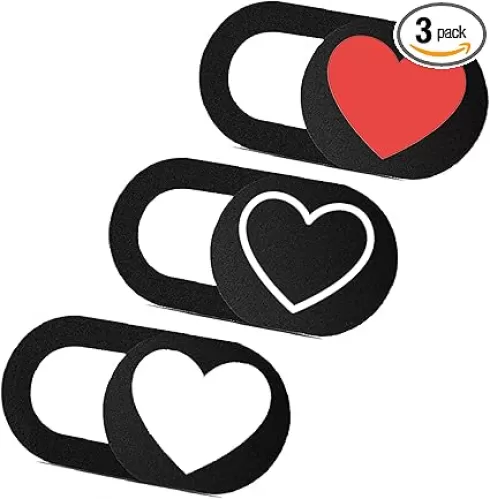 Webcam Cover 3 Pack Ultra Thin Slide Laptop Camera Cover for Echo Show, MacBook Pro, MacBook Air, Computer, Tablet, Mac Air, Chromebook, PC - Red Heart, Black