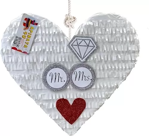 Wedding Heart Piñata with Mr & Mrs Wedding Rings