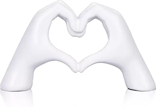 White Decor Heart Hands Sculpture for Living Room Bedroom Bookshelf Mantle Desk Decoration, Modern Home Decor Aesthetic for Wedding Anniversary Mother Decorations (4.13")