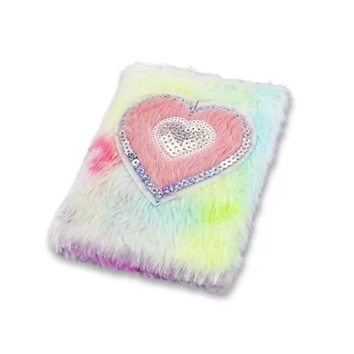 WishLotus Plush Notebook, 5.5"×4.1" Small Journal Note book Heart Sequin Cute Notebook Portable 80 Page Journal for Women Palm Diary for Writing Anytime, Anywhere (Colorful)