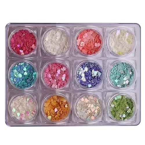 WOKOTO 12 Colors Heart-shaped Nail Art Glitter Sequins Holographic Laser Paillettes Mix Colors Sequins For Nail Art Decoration Eye Make Up Decoration