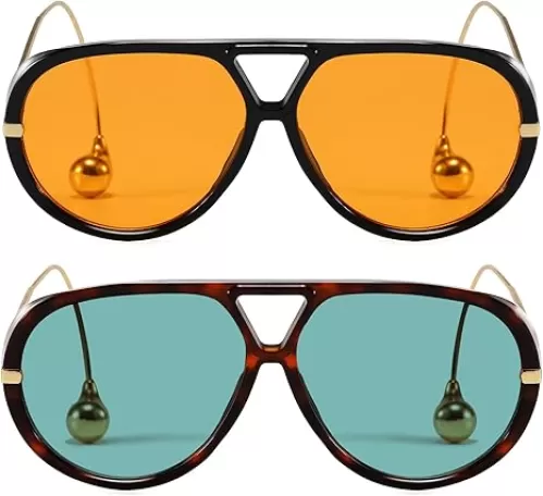 Women's Oversized Aviator Sunglasses Retro Trendy Shield Sun Glasses Big Orange lens Vintage Shades