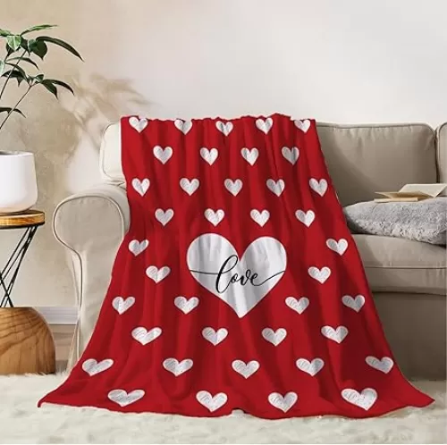 YeeJu Valentines Day Decorative Throw Blanket Red Love Heart Throw Blanket Girlfriend Wife Couple Gift Blanket for Couch Sofa Bed Soft Lightweight Fleece Blankets and Throws 50x60