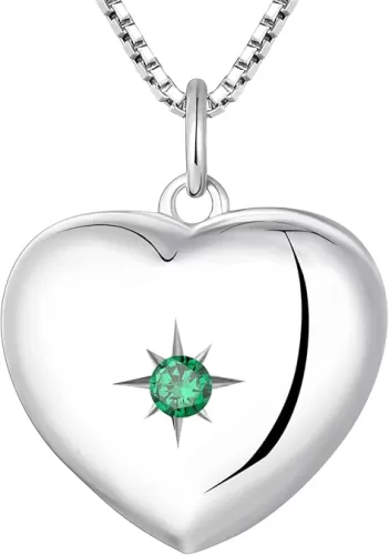 YL Heart Locket Picture Necklace Sterling Silver Personalized Photo Pendant Birthstone Jewelry for Women