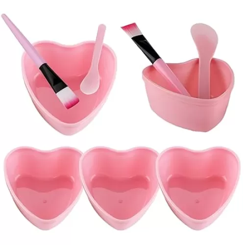 15pcs Facial Bowls Plastic Heart Shaped Facial Mask Mixing Set Soft Brushes and Spatulas Pink Facemask Bowl DIY Skin Care Mixing Tool Kit for Home Beauty Salon & Travel