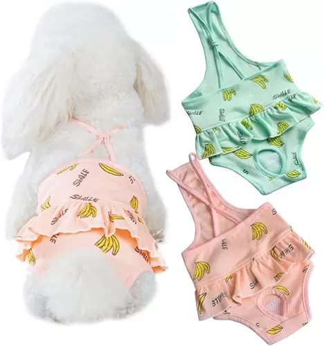 2 Pieces Dog Diaper with Suspender Washable Sanitary Pantie Reusable Puppy Sanitary Pants Cute Pet Underwear Diapers Jumpsuits for Small Female Dogs Girl in Heat Period (M)