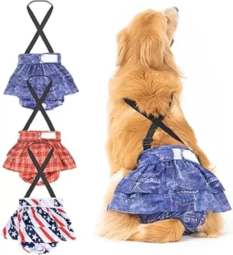 3 Pack Avont Washable Female Dog Diaper with Suspender, Reusable Girl Doggie Diapers for Small Medium Large Doggy in Heat Cycle Period Incontinence -L