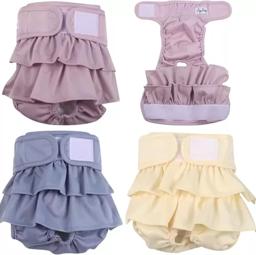 (3 Pack) Small Dog Diapers Dress for Female Reusable Premium Puppy Nappies Skirt for Period Heat Incontinence XS