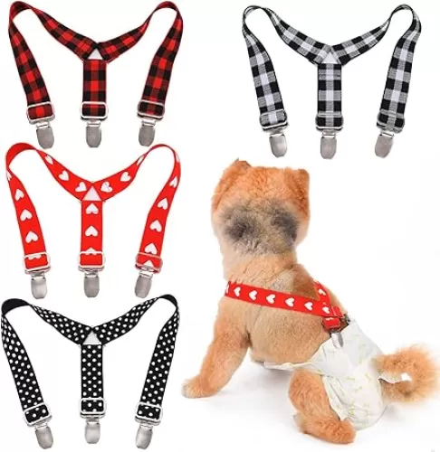 4 Pcs Dog Diaper Suspenders | Cat Suspenders | Female Male Dog Skirt Dress & Diaper Keeper | for Small Medium and Large Dogs (Square, Heart, S)
