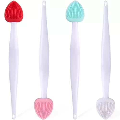 4pcs Silicone Lip Scrub Brush, Double-Sided Lip Exfoliator Brush for Dark Lips, Heart Shape Lip Scrubber Tool for Removing Dead Skin- Pink & Green & Red & White