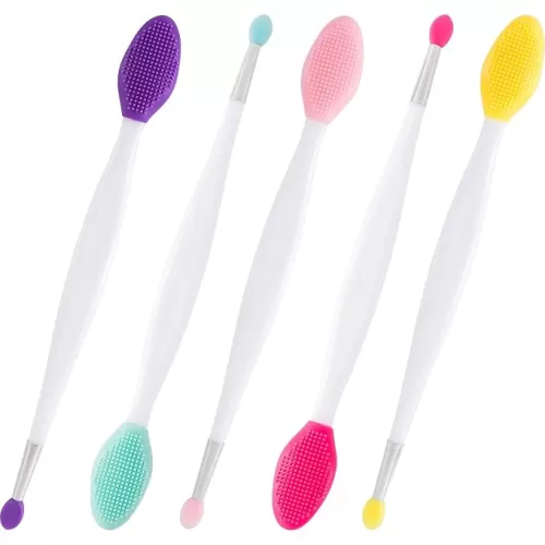 5pcs Silicone Lip Scrub Brush, Double-Sided Lip Exfoliator Brush for Dark Lips, Heart Shape Lip Scrubber Tool for Removing Dead Skin- Pink & Yellow & Blue & Purple & Red