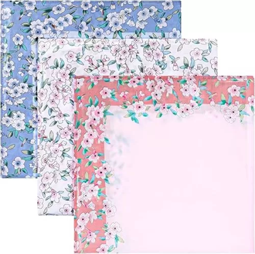 6Pcs Floral Ladies Handkerchiefs, 17 Inch Vintage Cotton Handkerchiefs for Women Embroidered Floral Pocket Square Hankies for Wedding Party Banquet