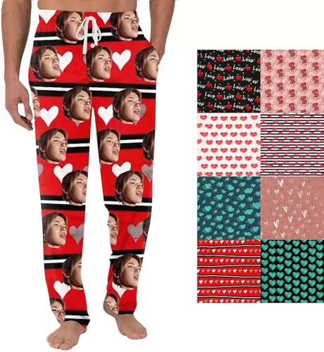 ADHOWBEW Valentines Day Gifts for Him Personalized Pajamas Heart Pj Pants for Men Holiday Custom Gifts Pajama Pants