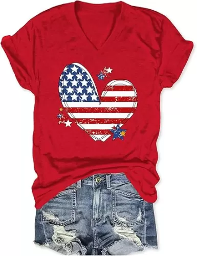 American Flag Heart Shirts for Women: 4th of July Graphic T-Shirt Vintage USA Flag Shirt Patriotic Blouse Tees