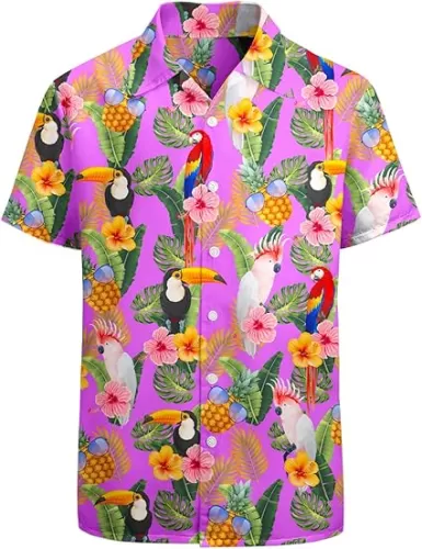 Artsadd 80s 90s Hawaiian Shirt for Men Vintage Button Down Short Sleeve Big and Tall Shirts Funny Party Disco Outfit